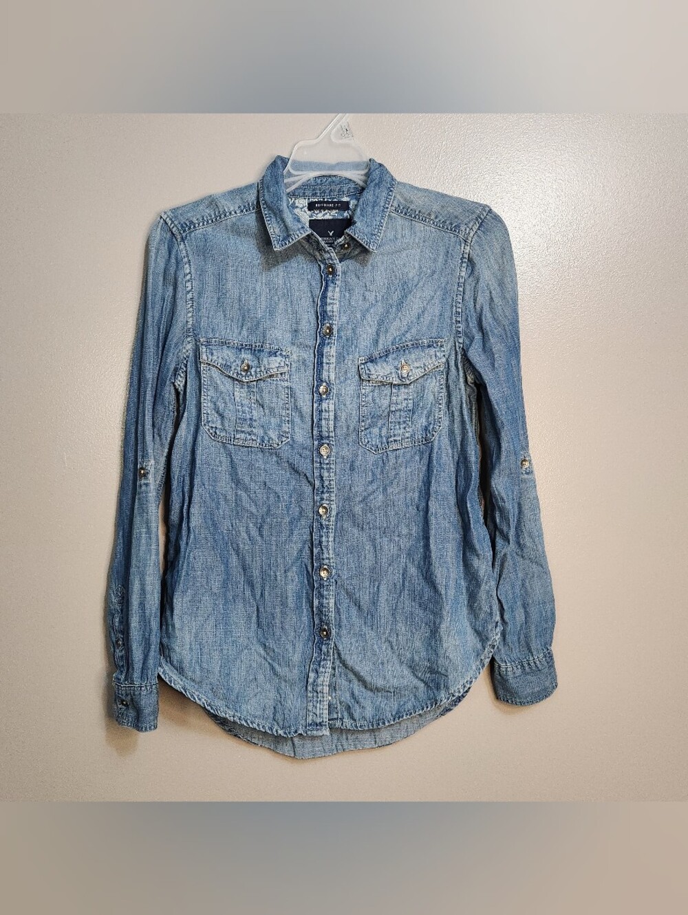 American Eagle Womens Light Blue Denim Button-Up Shirt Size XS